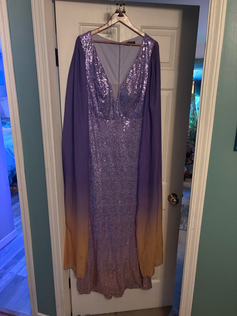 Lavender Sequin Ombre Evening Gown